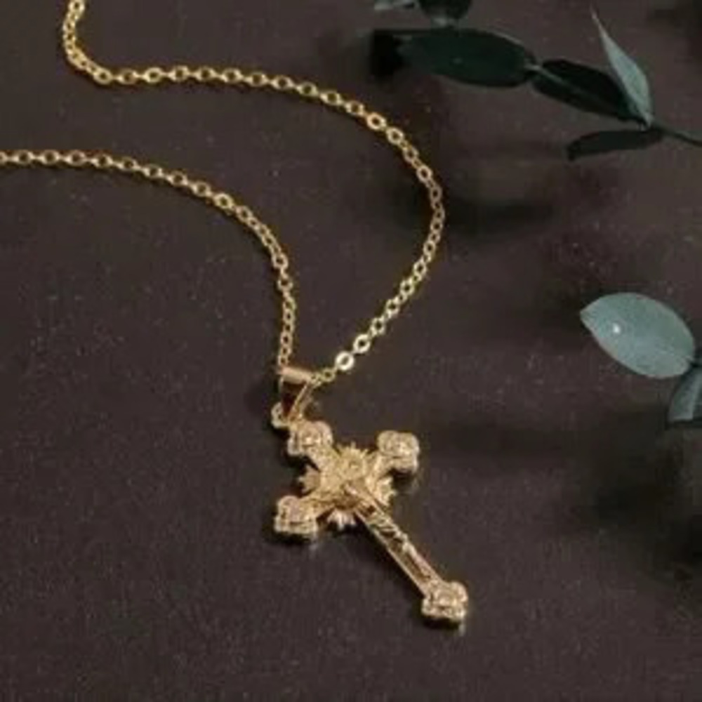 18kt Gold Plated Necklace w/ Cross Crucifix Valentine's Day Birthday Gift NEW